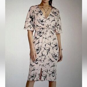 NWT Rachel Roy Pink Green Floral V-Neck Front Split Sheath Midi Dress Sz 2